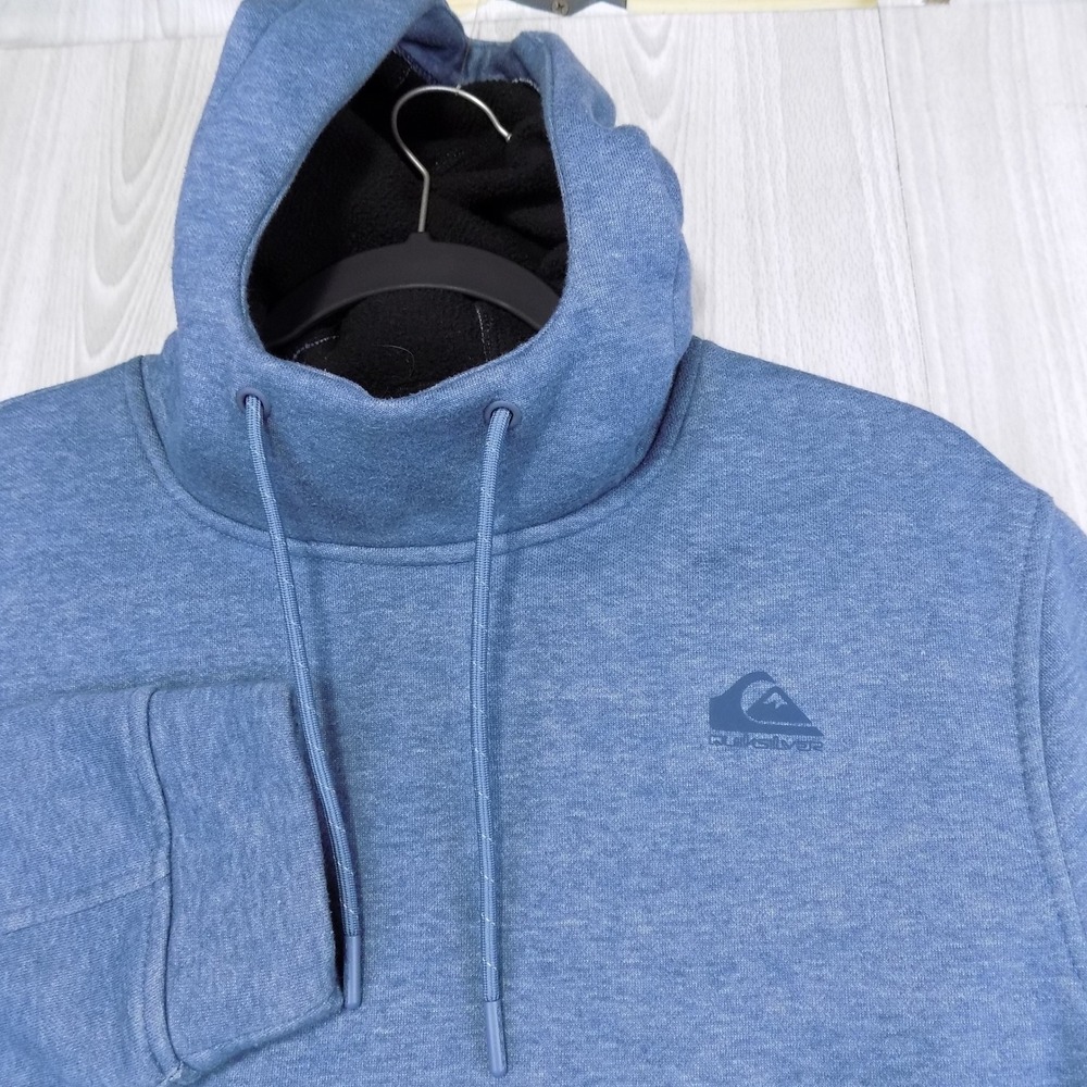 Quiksilver DryFlight Hoodie Mens L Blue Heathered Cowl Neck Technical Outdoor